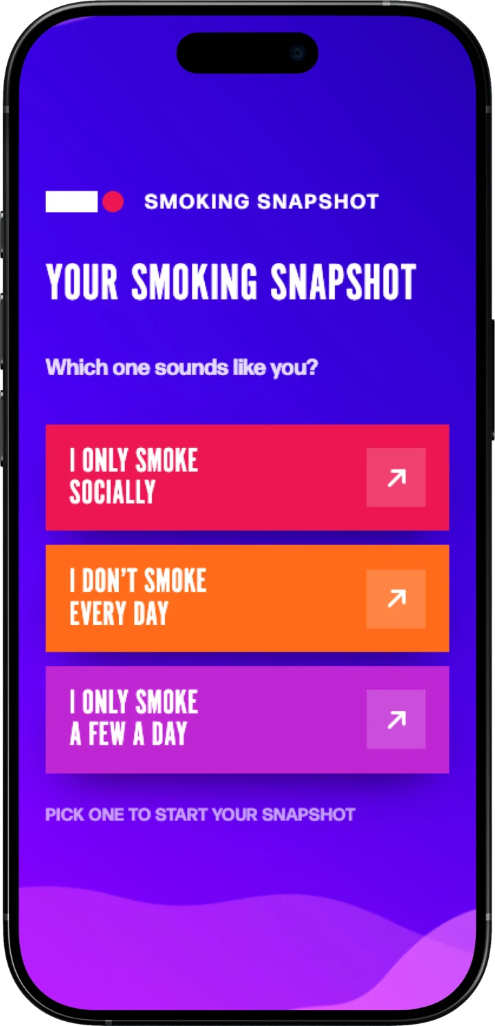 Smoking Snapshot on a phone, asking which smoking pattern sounds like you