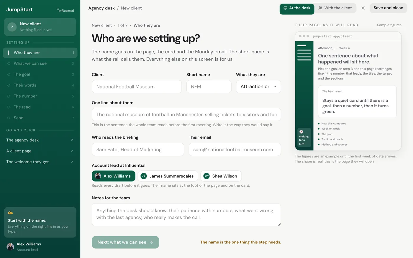 New client setup: who are we setting up?