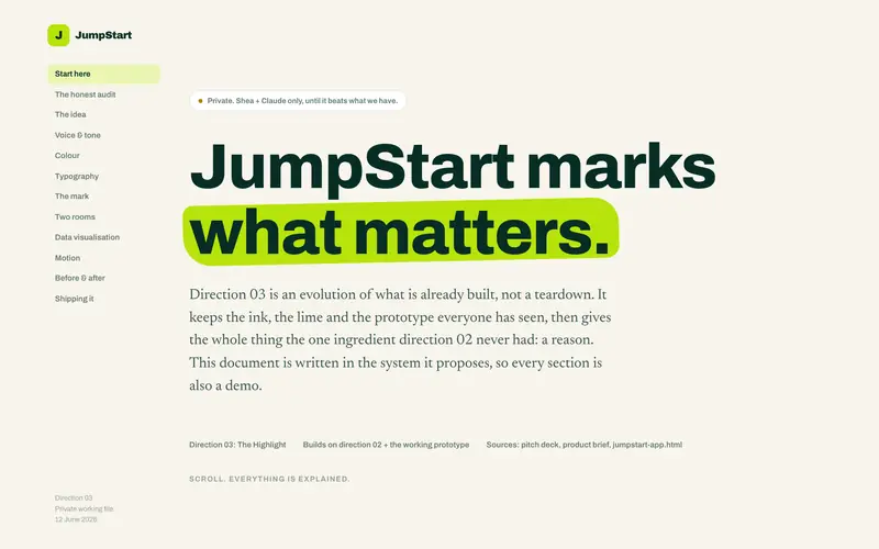 JumpStart marks what matters, with a lime highlight